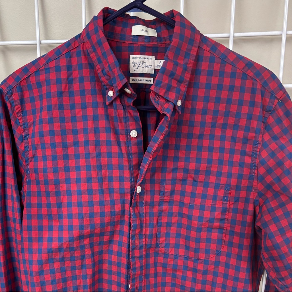 J. Crew Red And Blue Plaid Button Down Shirt Size Adult Small.Long Sleeve.Cotton
